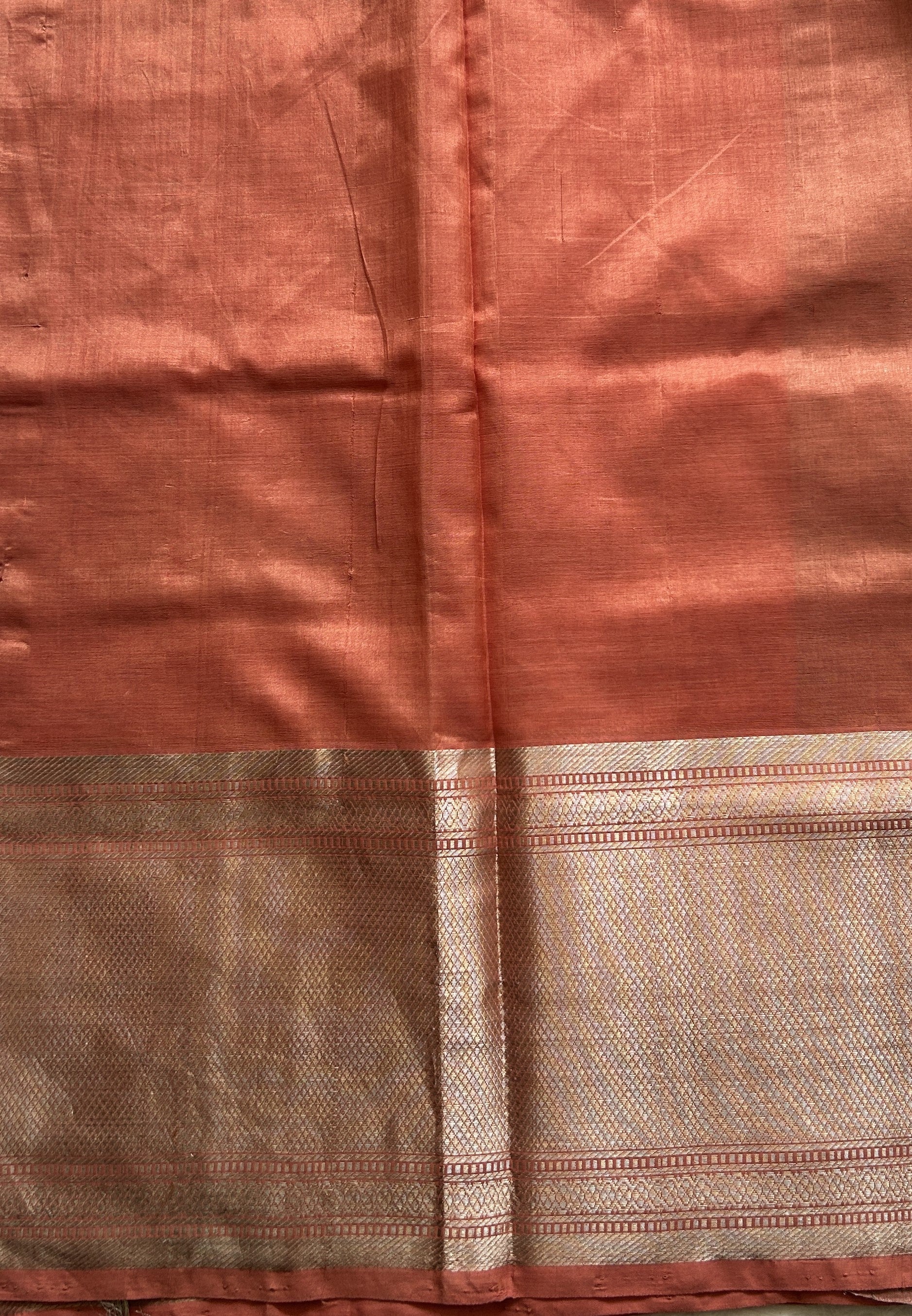 Mangalagiri Pattu Digital Print Saree Dark Peach colored complemented with a Zari Border - Sampradaya Designer Studio