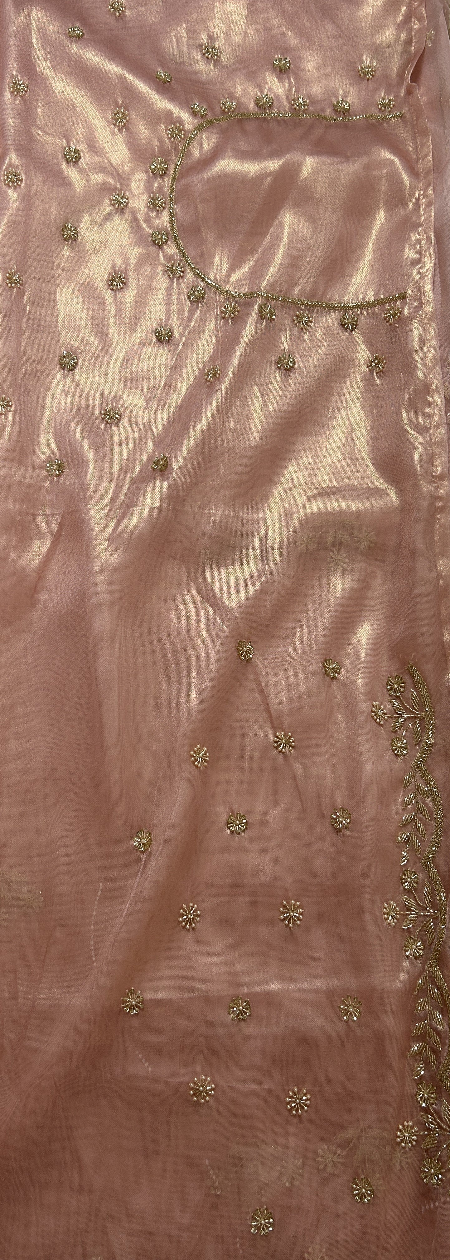 Tissue Organza Designer Saree Peach colored Saree complemented with a Handcrafted border. - Sampradaya Designer Studio