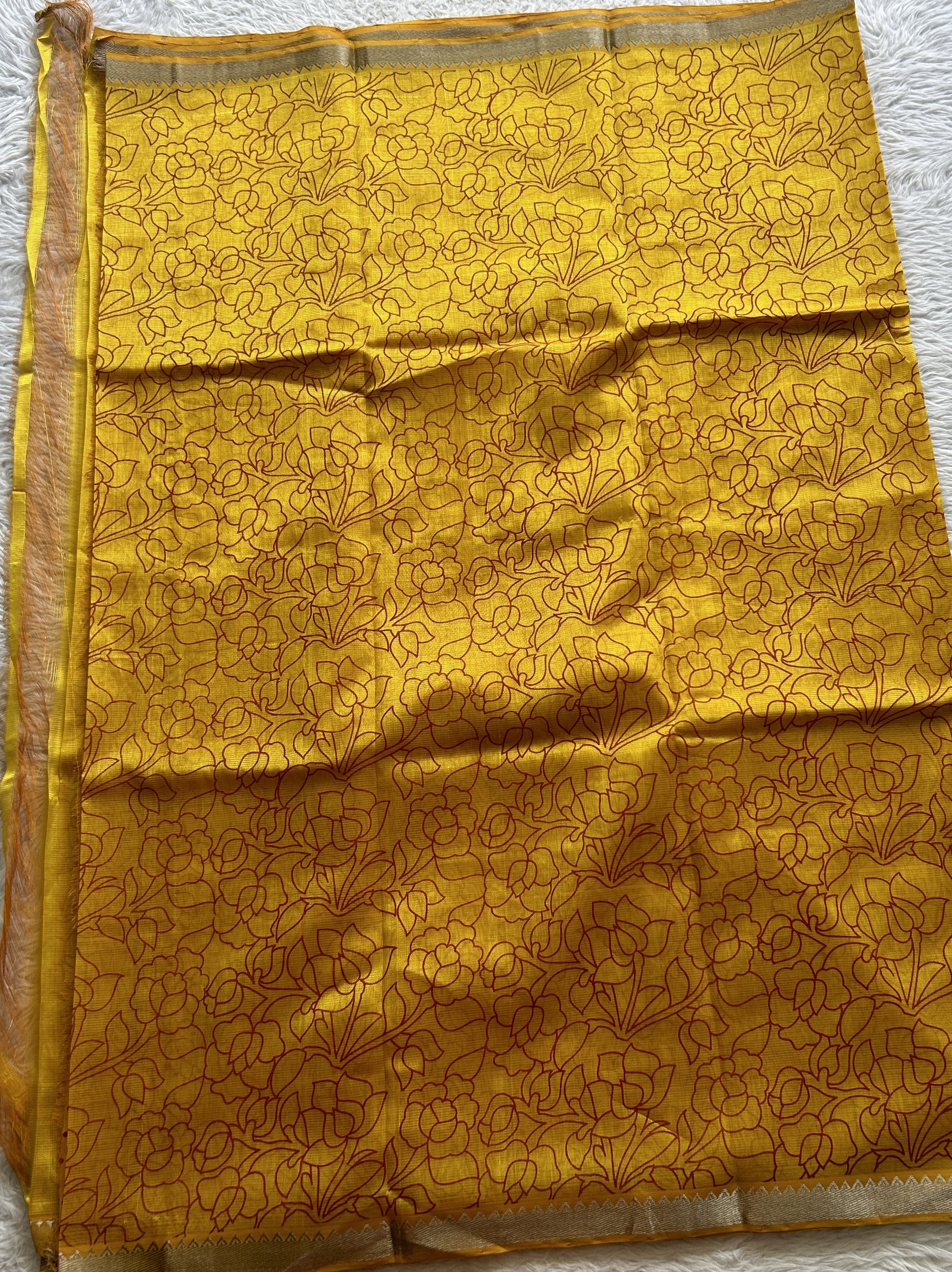 Mangalagiri Pattu Digital Print Saree Turmeric Yellow colored complemented with a Zari Border - Sampradaya Designer Studio