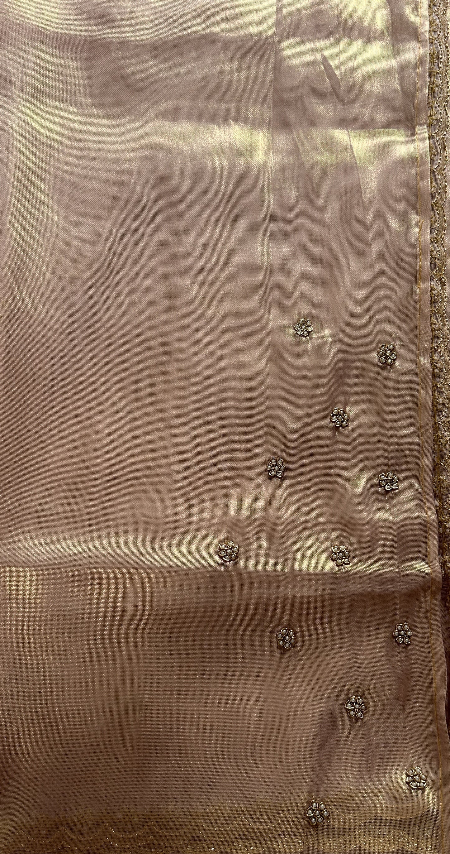 Tissue Organza Designer Saree Onion Pink colored Saree complemented with a Handcrafted border. - Sampradaya Designer Studio