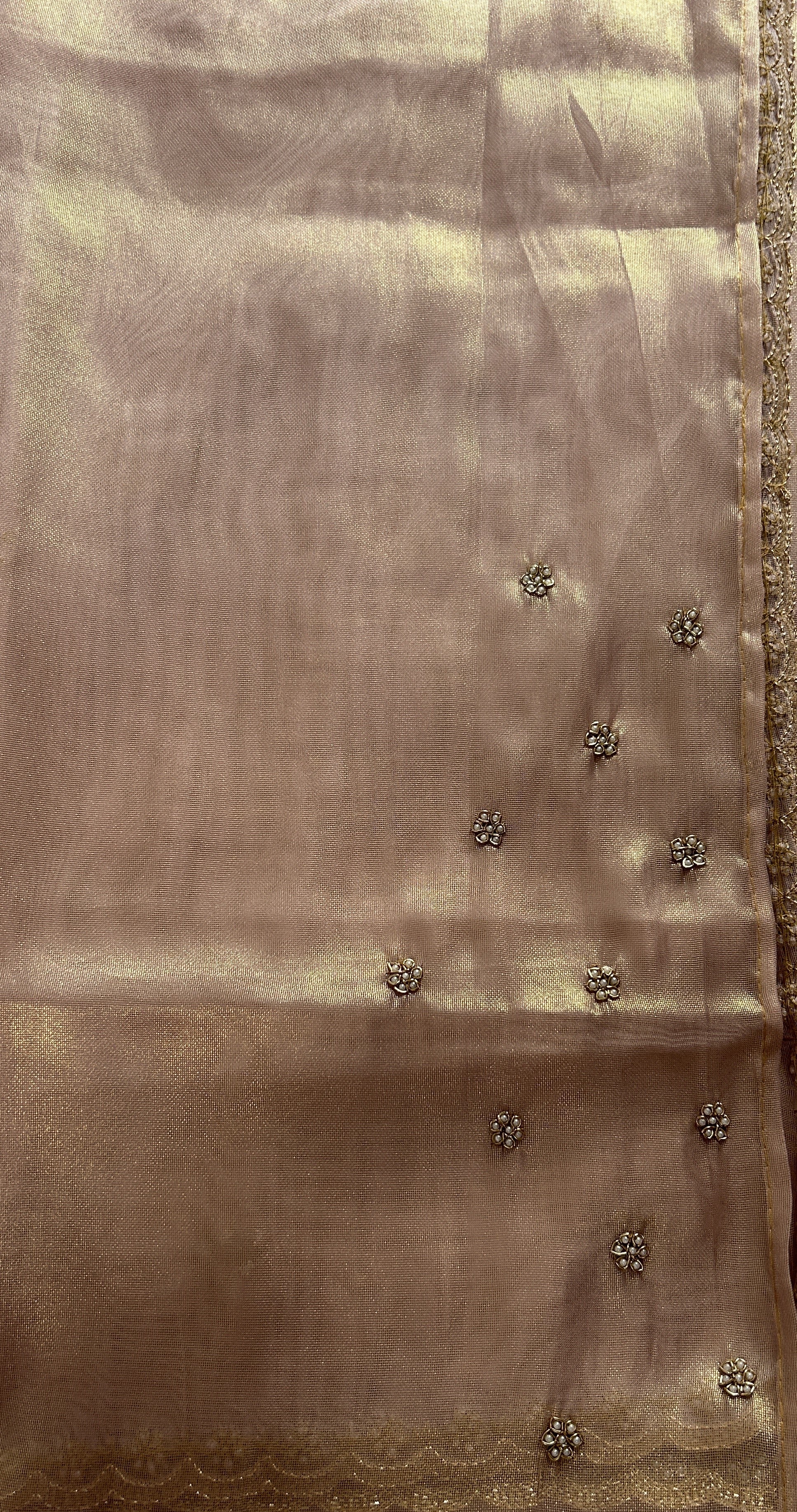 Tissue Organza Designer Saree Onion Pink colored Saree complemented with a Handcrafted border. - Sampradaya Designer Studio