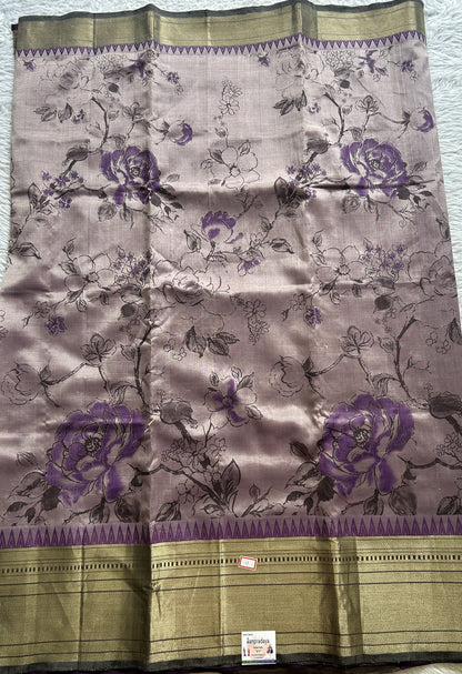 Mangalagiri Pattu Digital Print Saree Light Purple colored complemented with a Zari Border - Sampradaya Designer Studio