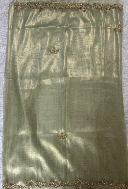 Tissue Organza Designer Saree Green colored Saree complemented with a Handcrafted border. - Sampradaya Designer Studio