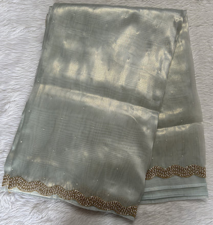 Tissue Organza Designer Saree Ice Blue colored Saree complemented with a Handcrafted border. - Sampradaya Designer Studio