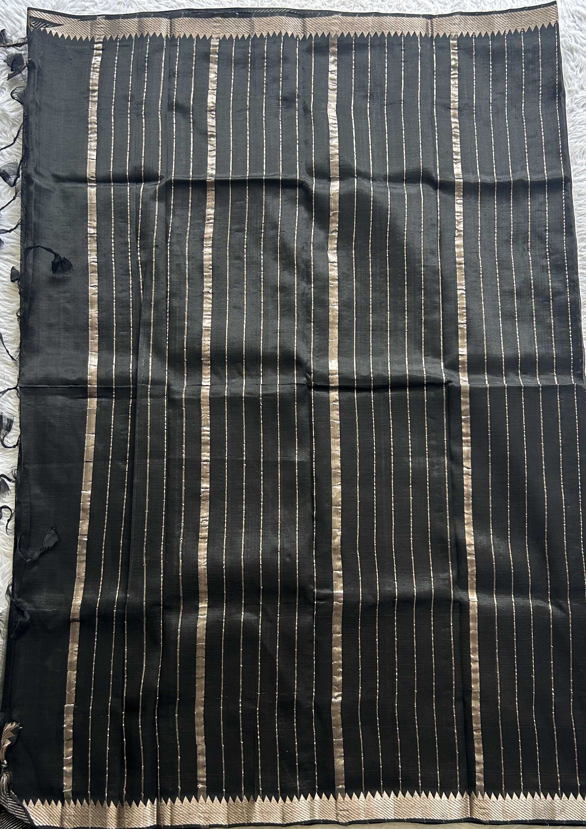 Mangalagiri Plain Pattu Saree Black colored complemented with a Zari Border - Sampradaya Designer Studio