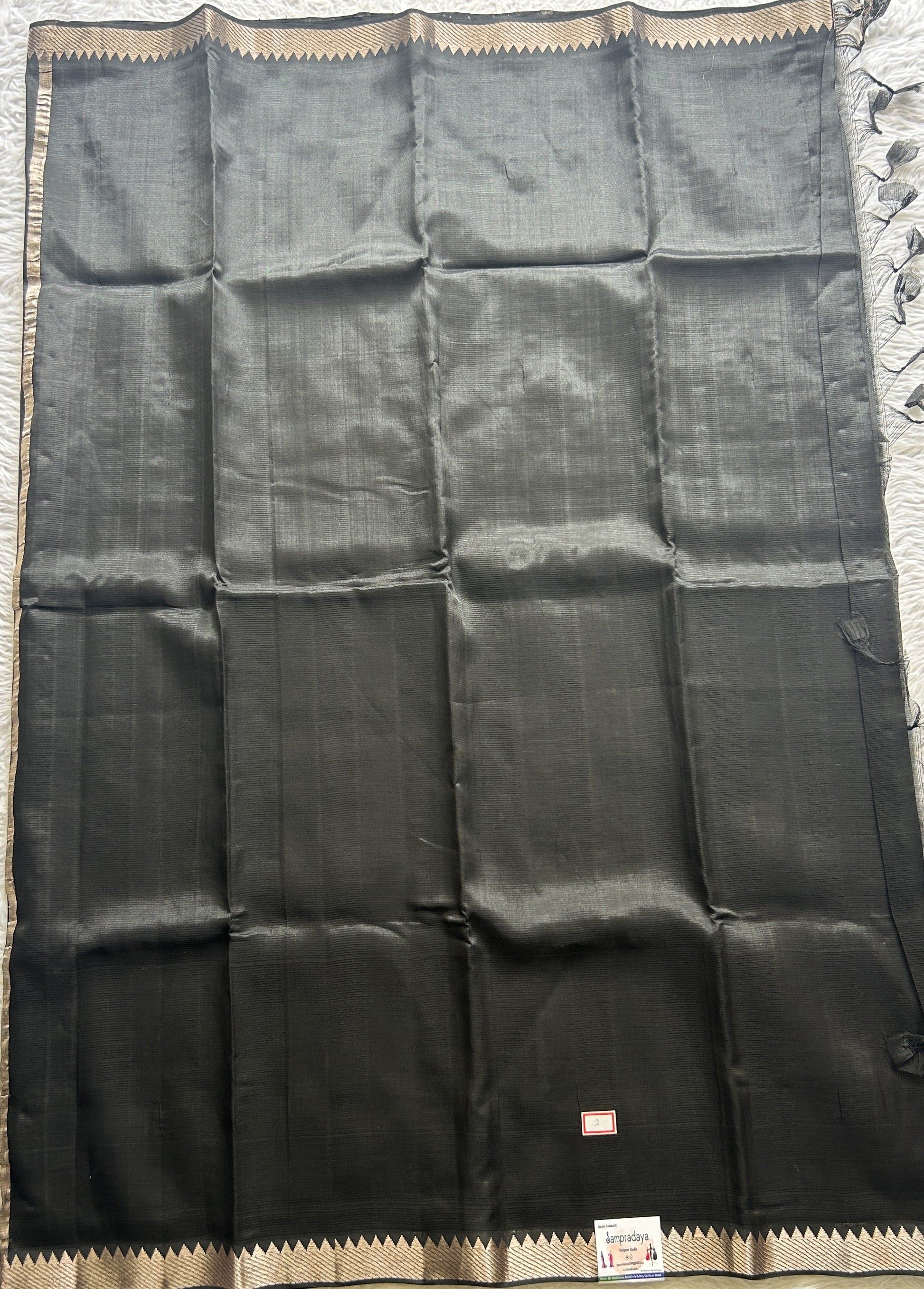 Mangalagiri Plain Pattu Saree Black colored complemented with a Zari Border - Sampradaya Designer Studio