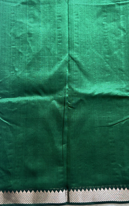 Mangalagiri Plain Pattu Saree Green colored complemented with a Zari Border - Sampradaya Designer Studio