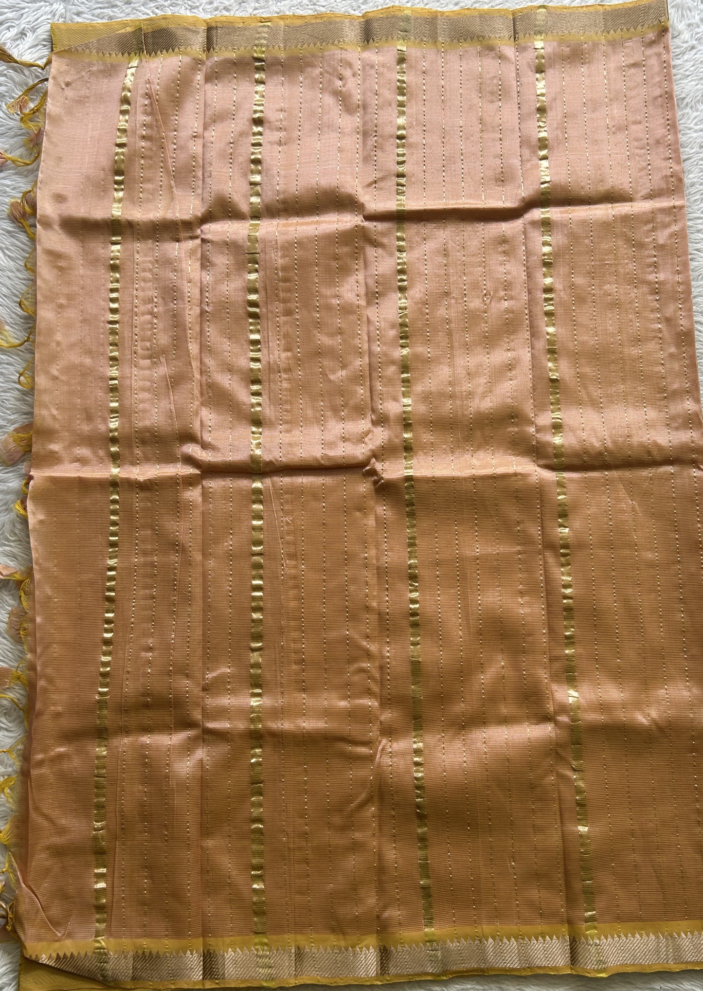 Mangalagiri Plain Pattu Saree Sandalwood colored complemented with a Zari Border - Sampradaya Designer Studio