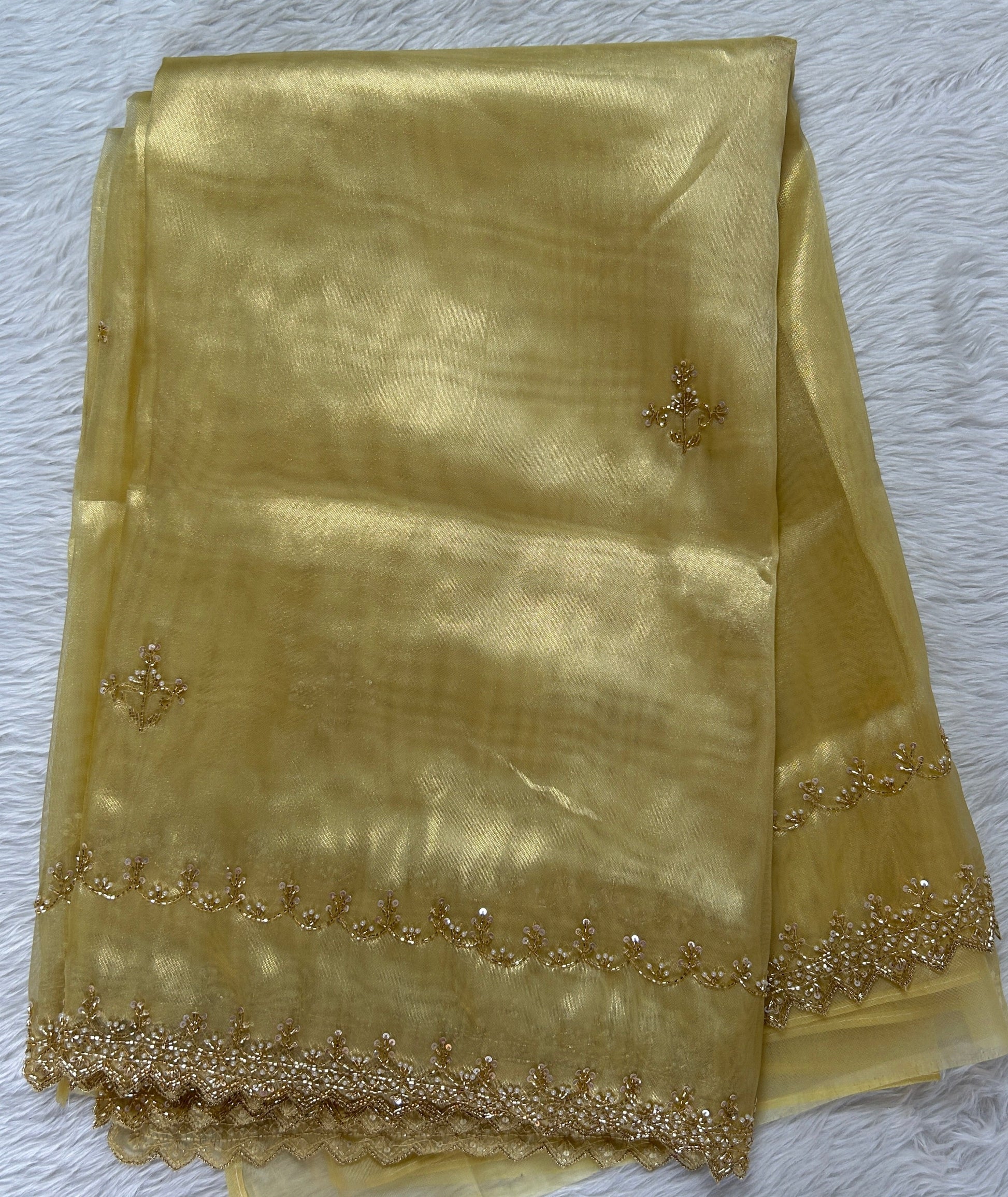 Tissue Organza Designer Saree Yellow colored Saree complemented with a Handcrafted border. - Sampradaya Designer Studio