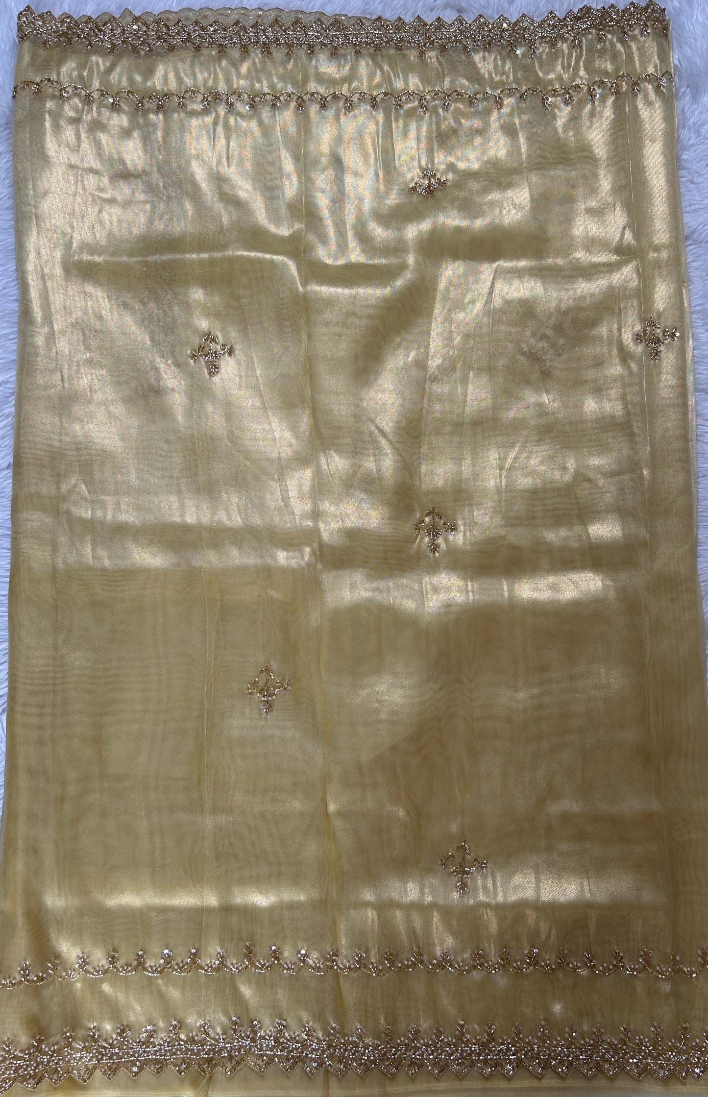 Tissue Organza Designer Saree Yellow colored Saree complemented with a Handcrafted border. - Sampradaya Designer Studio