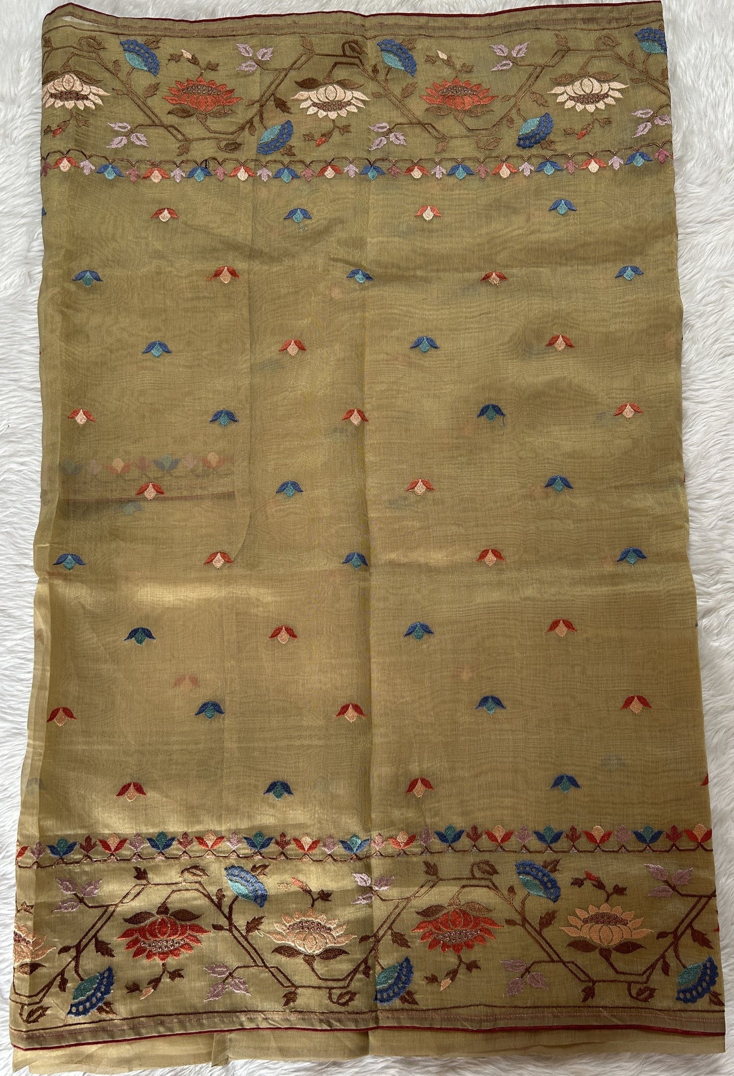 Semi Tussar Designer Saree Beige colored Saree complemented with a Machine Embroidery border. - Sampradaya Designer Studio