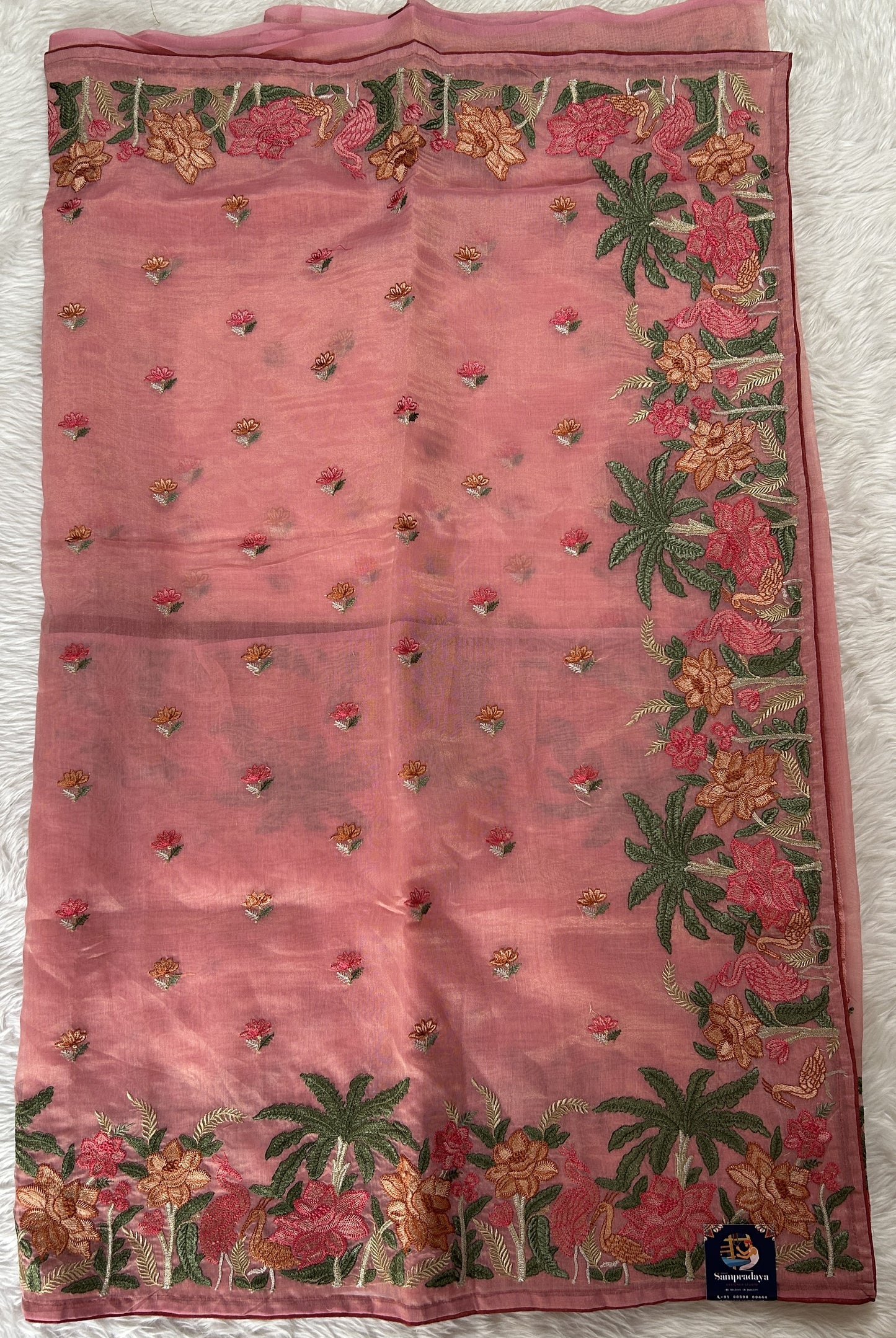 Semi Tussar Designer Saree Light Pink colored Saree complemented with a Machine Embroidery border. - Sampradaya Designer Studio