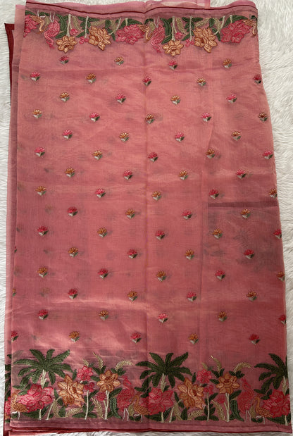 Semi Tussar Designer Saree Light Pink colored Saree complemented with a Machine Embroidery border. - Sampradaya Designer Studio