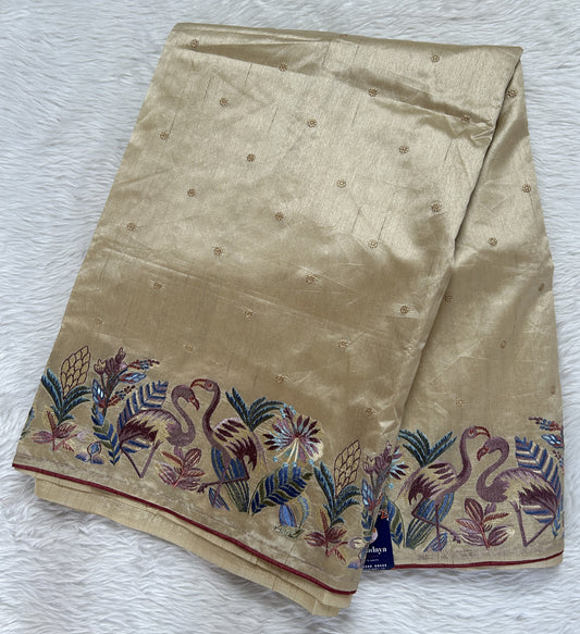 Semi Tussar Designer Saree Cream colored Saree complemented with a Machine Embroidery border. - Sampradaya Designer Studio