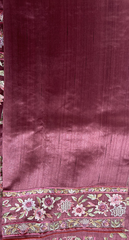 Semi Tussar Designer Saree Magenta colored Saree complemented with a Machine Embroidery border. - Sampradaya Designer Studio