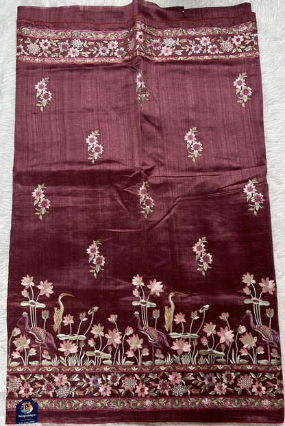 Semi Tussar Designer Saree Magenta colored Saree complemented with a Machine Embroidery border. - Sampradaya Designer Studio