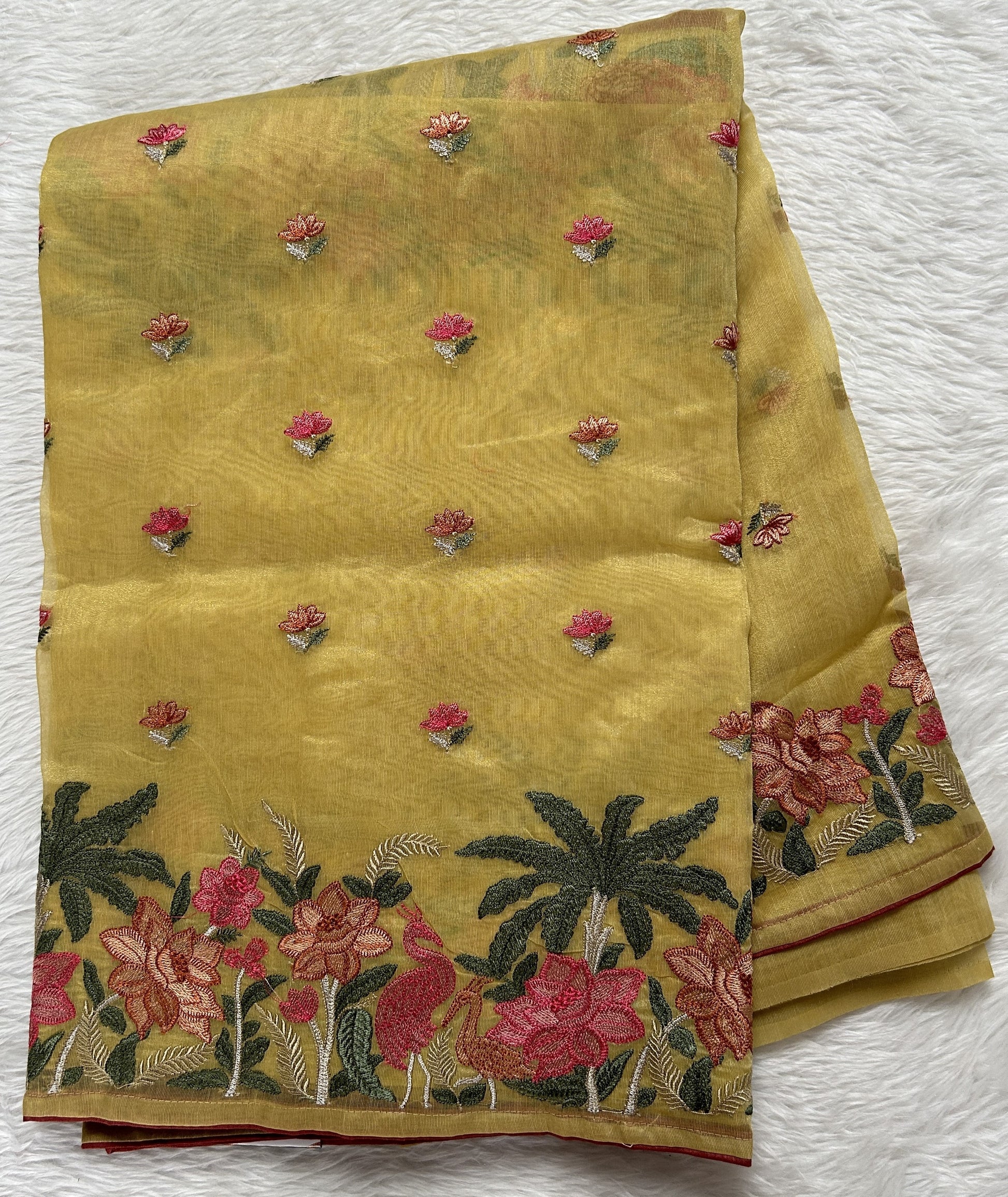 Semi Tussar Designer Saree Yellow colored Saree complemented with a Machine Embroidery border. - Sampradaya Designer Studio