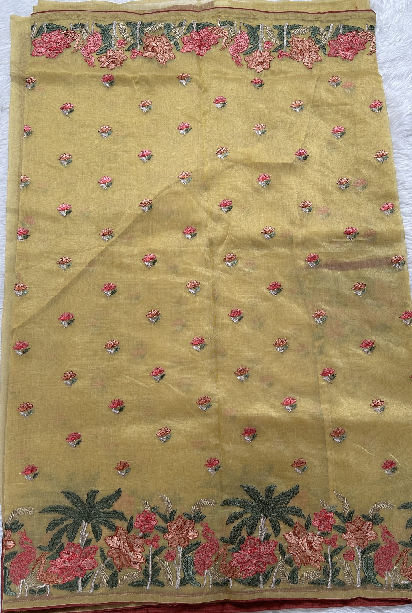 Semi Tussar Designer Saree Yellow colored Saree complemented with a Machine Embroidery border. - Sampradaya Designer Studio