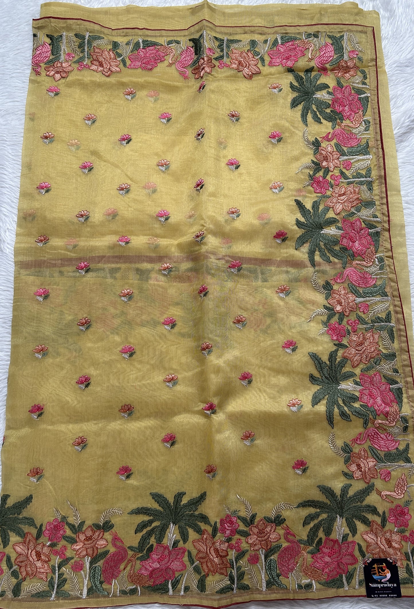 Semi Tussar Designer Saree Yellow colored Saree complemented with a Machine Embroidery border. - Sampradaya Designer Studio