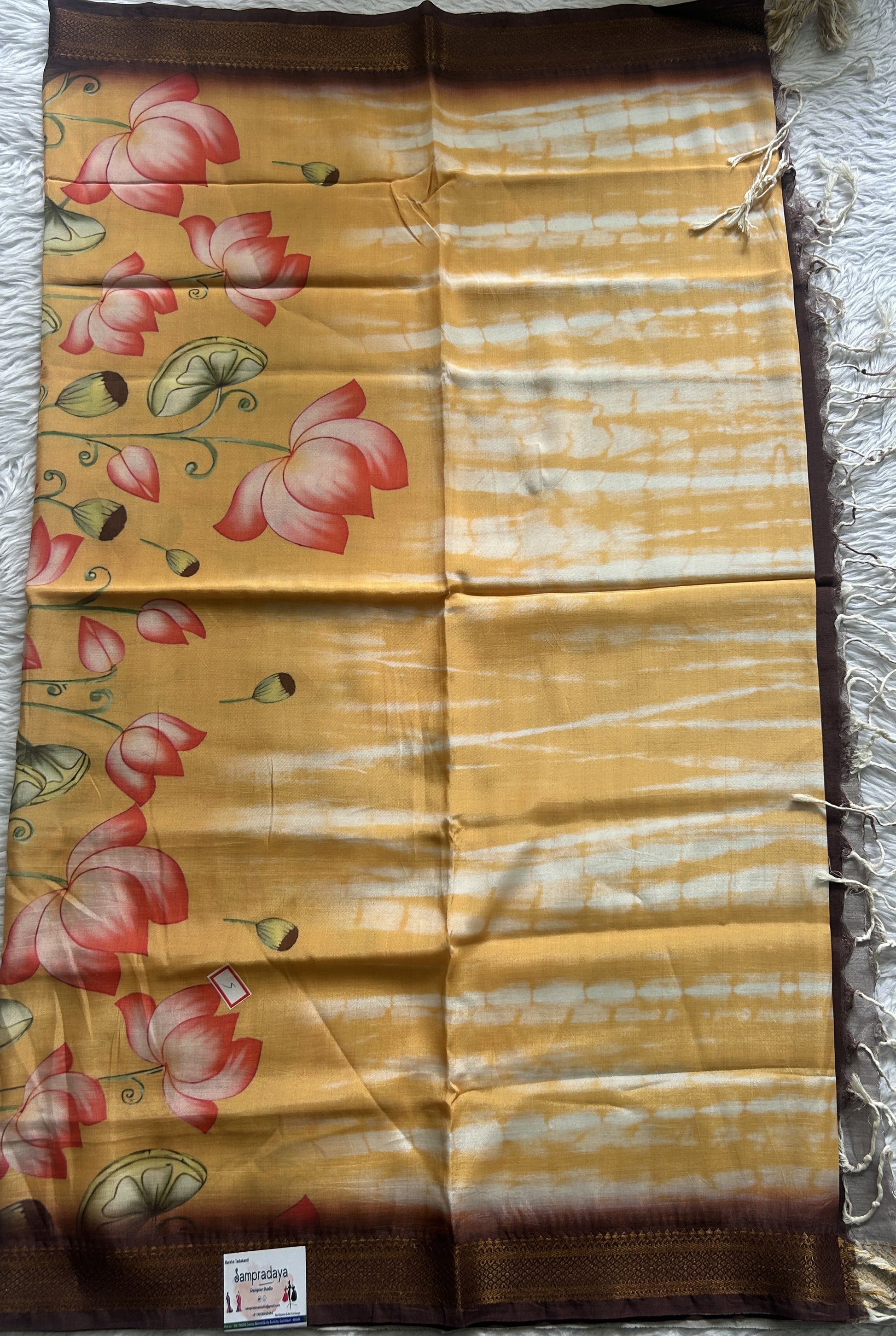 Pure Mangalagiri Turmeric Yellow Colored Dupatta with a Zari Border. - Sampradaya Designer Studio