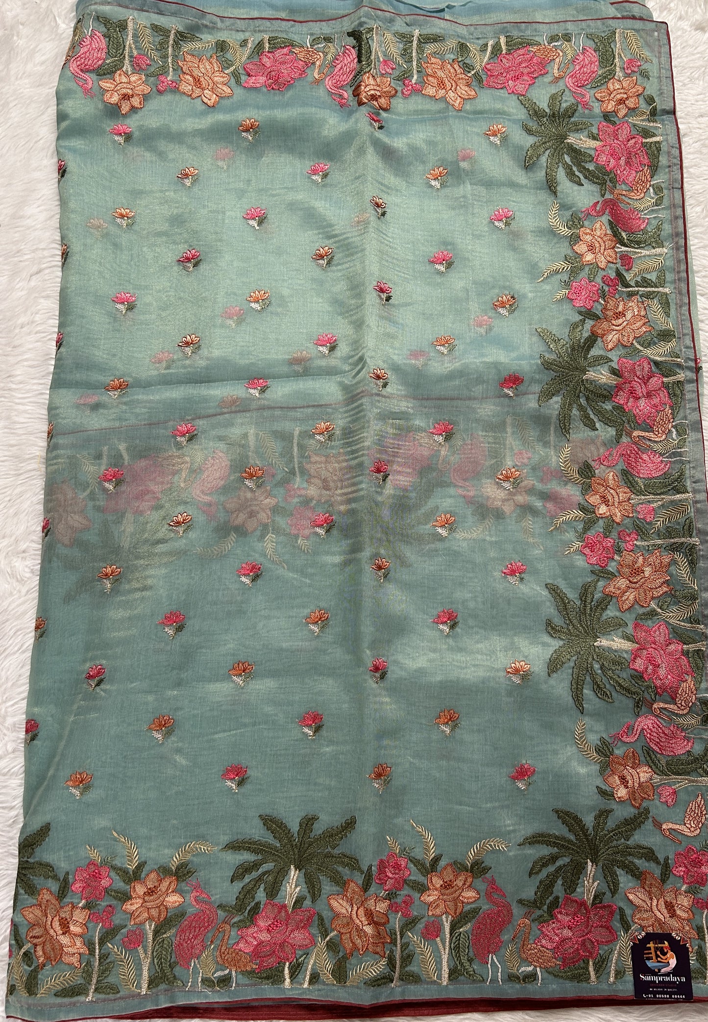 Semi Tussar Designer Saree Sea Blue colored Saree complemented with a Machine Embroidery border. - Sampradaya Designer Studio