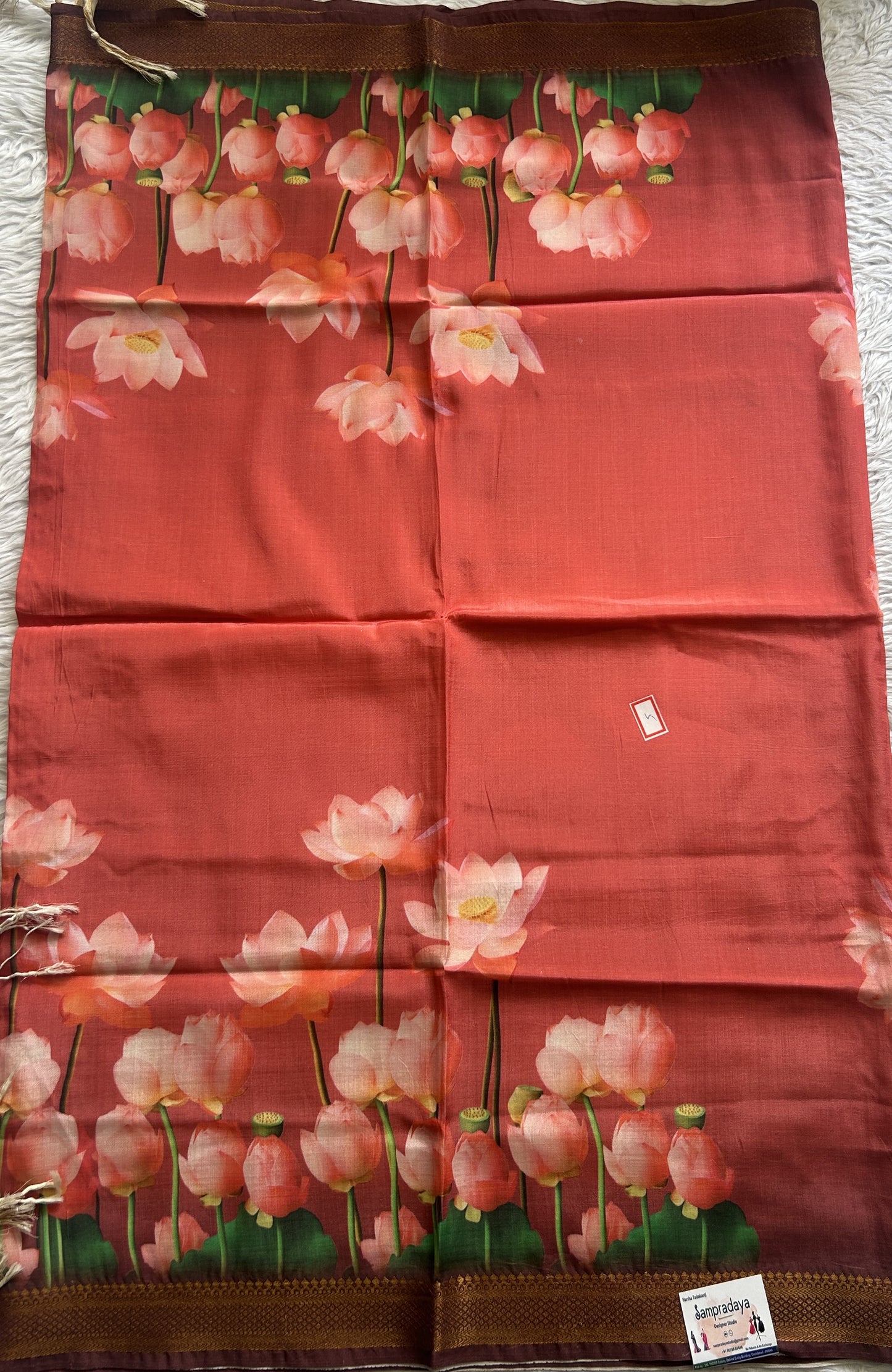 Pure Mangalagiri Dark Peach Colored Dupatta with a Zari Border. - Sampradaya Designer Studio