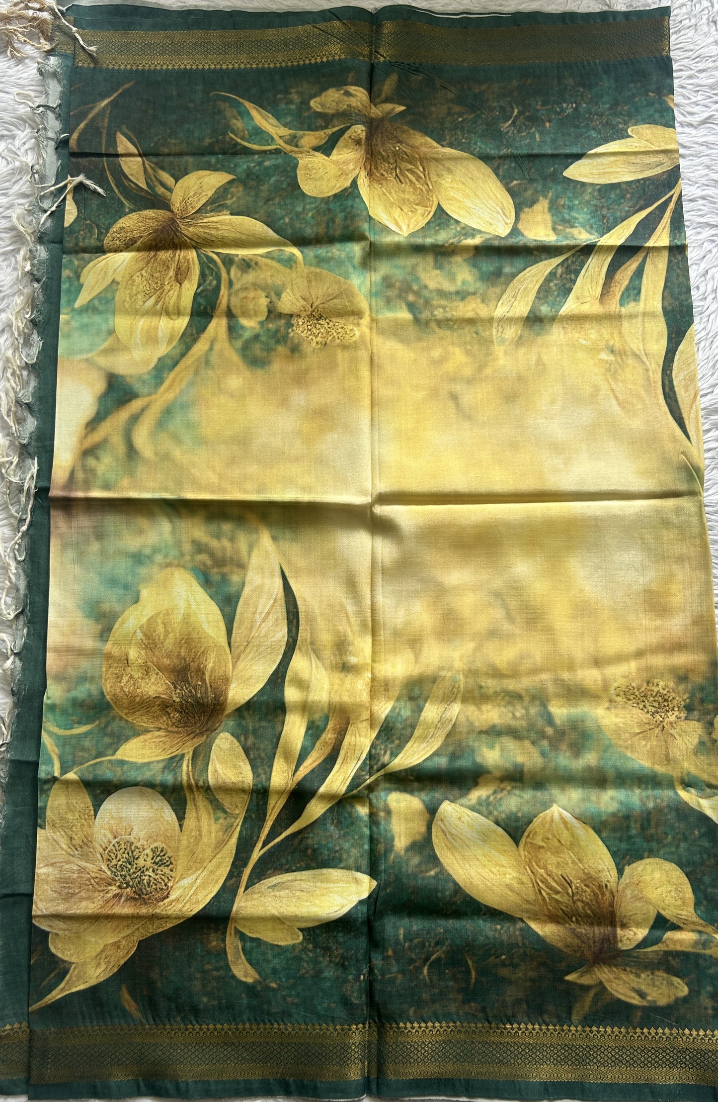 Pure Mangalagiri Bottle Green Colored Dupatta with a Zari Border. - Sampradaya Designer Studio