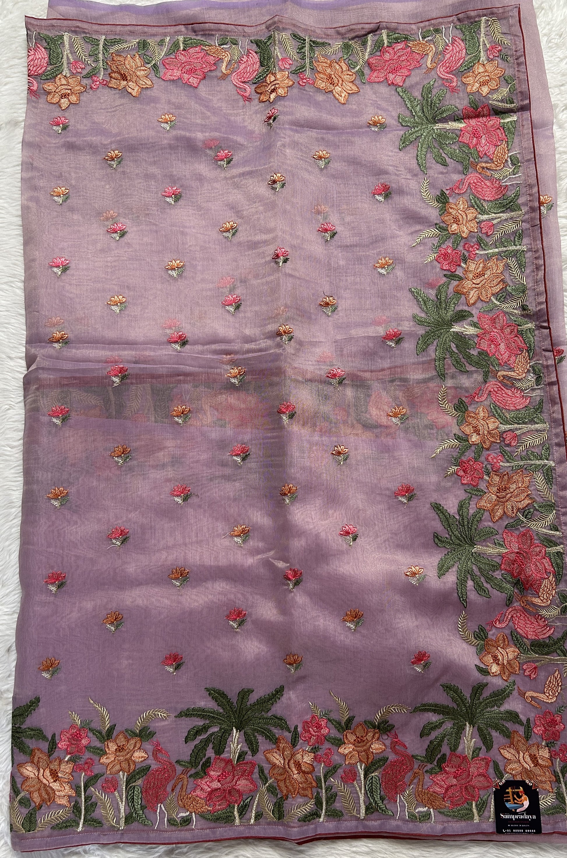 Semi Tussar Designer Saree Lavender colored Saree complemented with a Machine Embroidery border. - Sampradaya Designer Studio