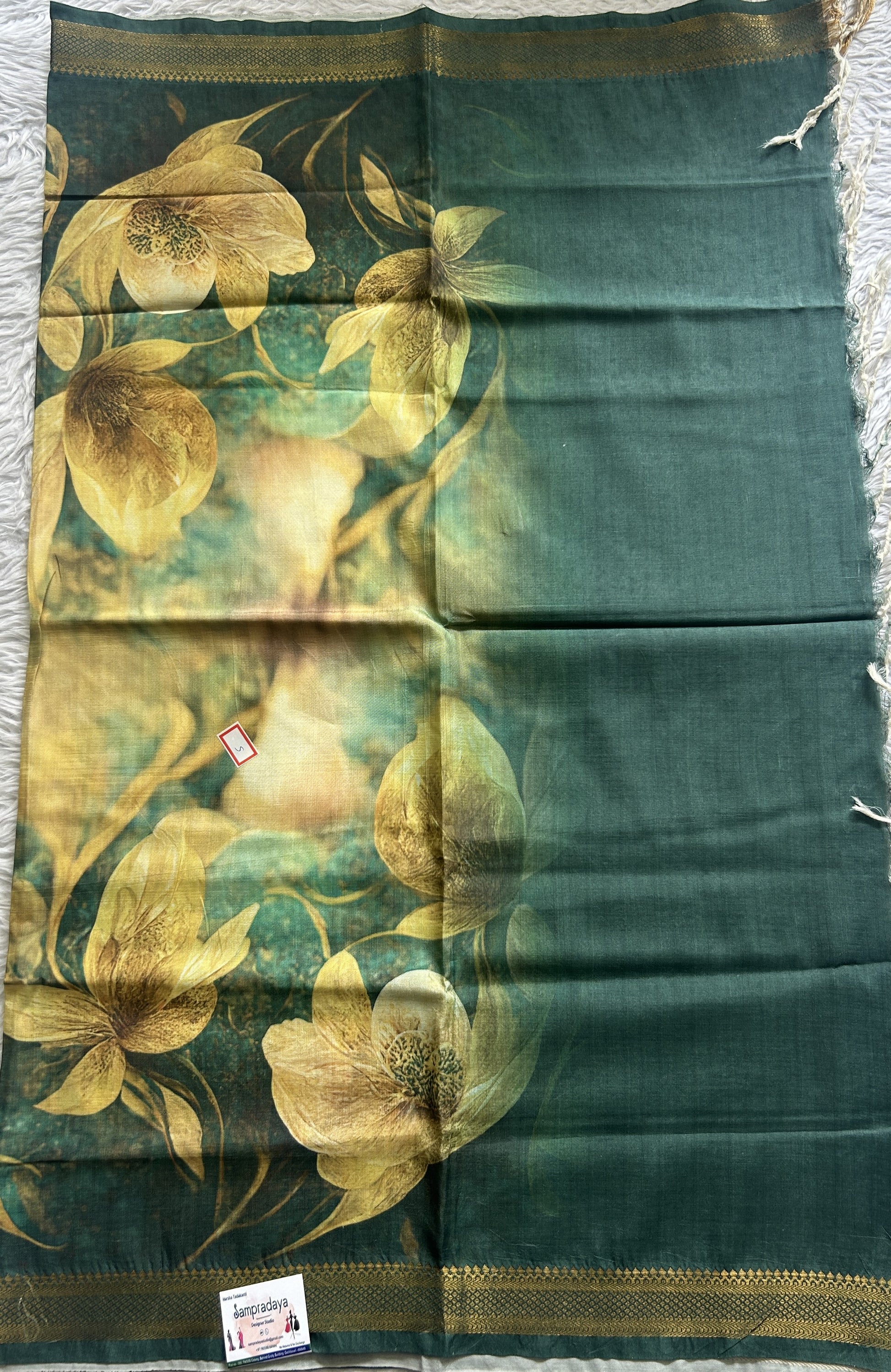 Pure Mangalagiri Bottle Green Colored Dupatta with a Zari Border. - Sampradaya Designer Studio