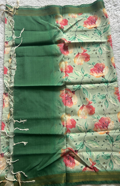 Pure Mangalagiri Sea Green Colored Dupatta with a Zari Border. - Sampradaya Designer Studio