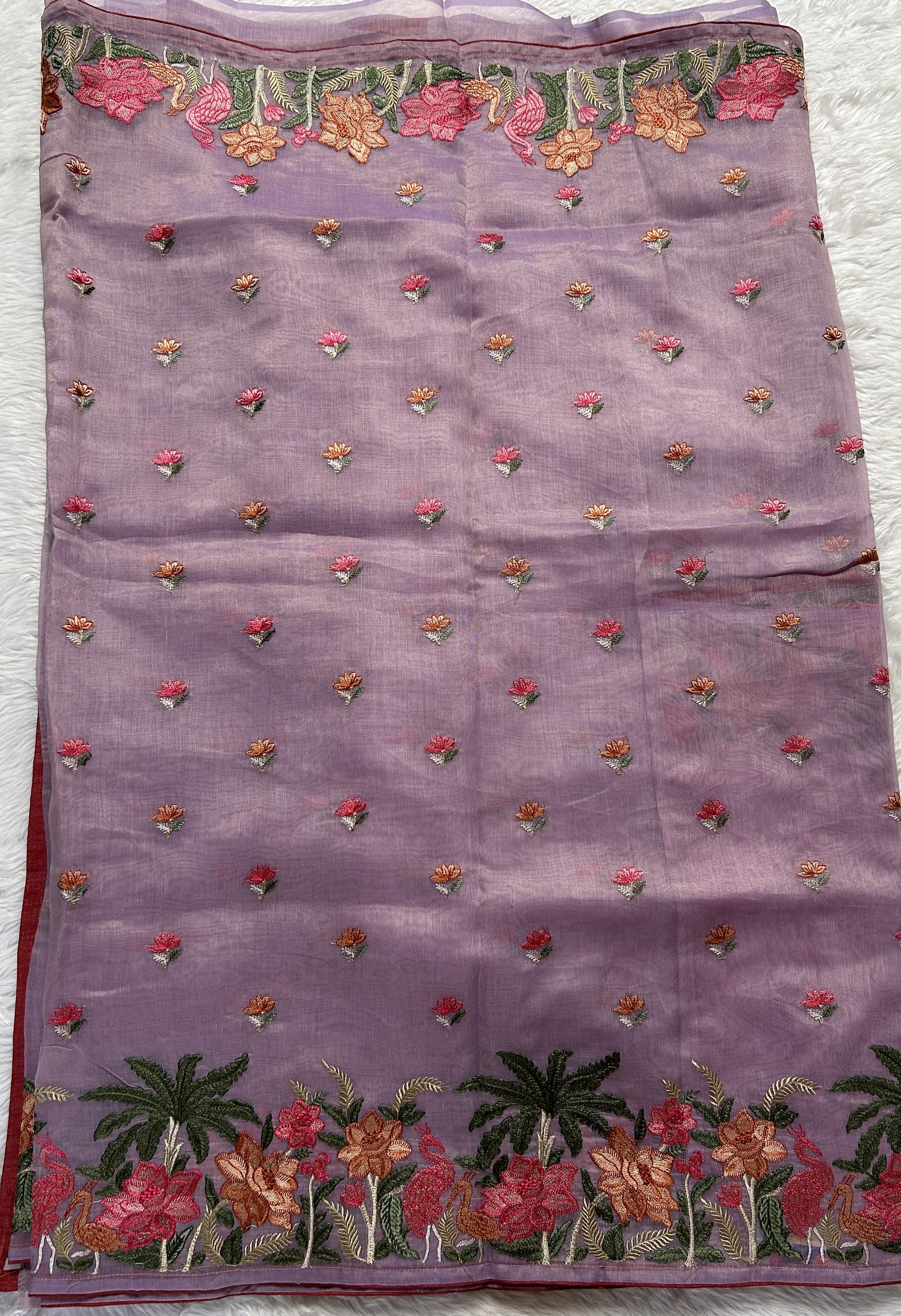 Semi Tussar Designer Saree Lavender colored Saree complemented with a Machine Embroidery border. - Sampradaya Designer Studio