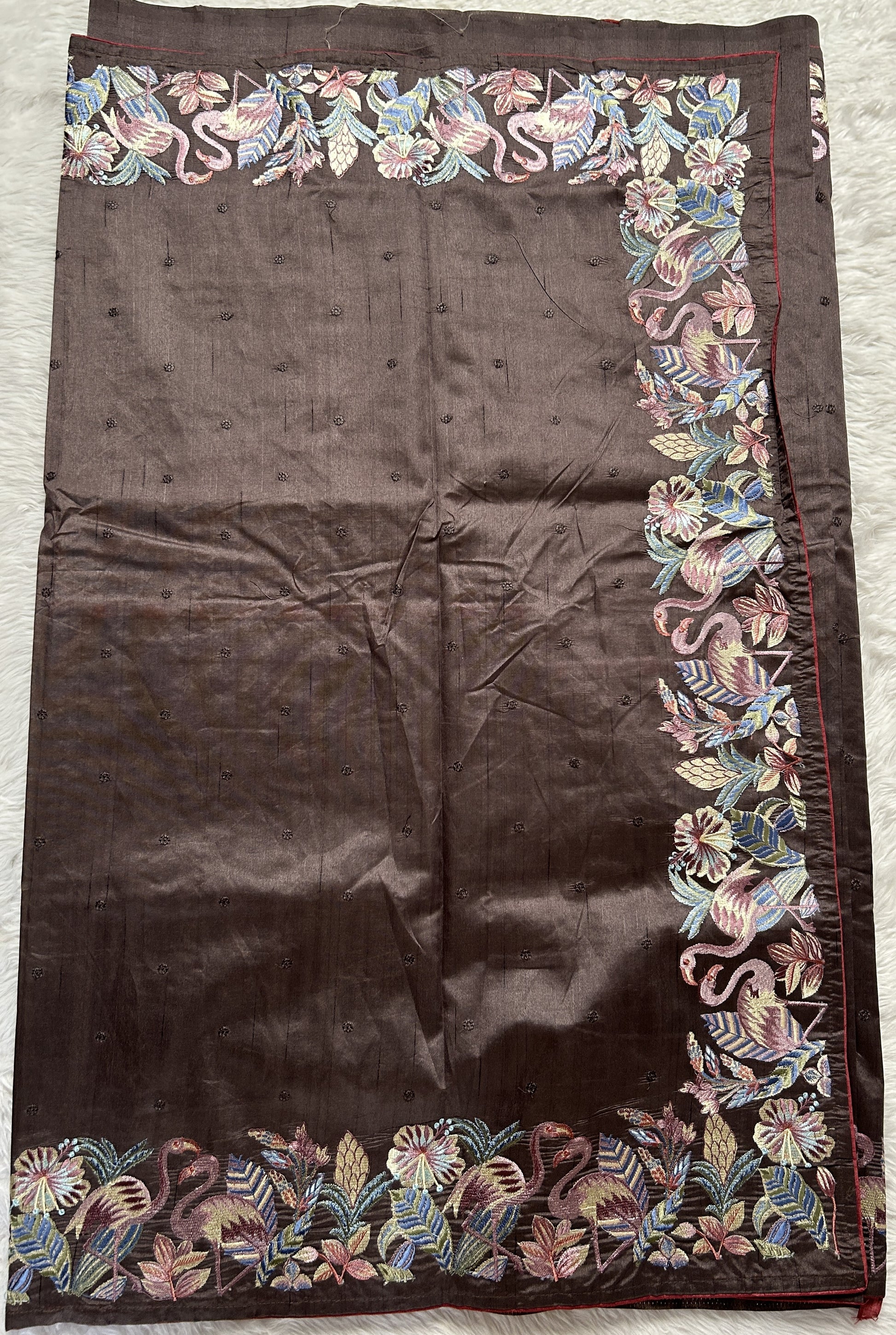 Semi Tussar Designer Saree Dark Gray colored Saree complemented with a Machine Embroidery border. - Sampradaya Designer Studio