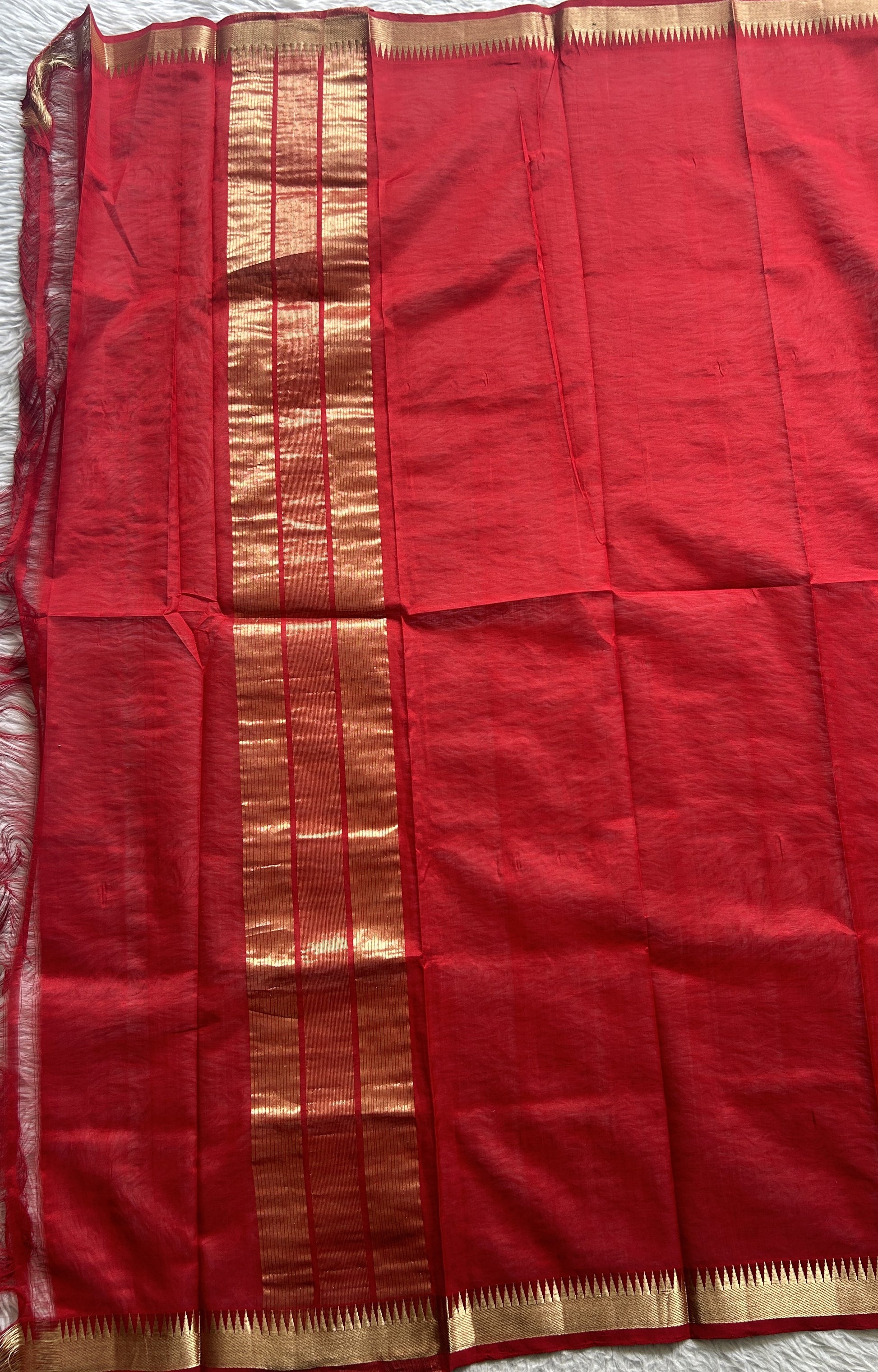 Mangalagiri Plain Pattu Saree Red colored complemented with a Zari Border - Sampradaya Designer Studio