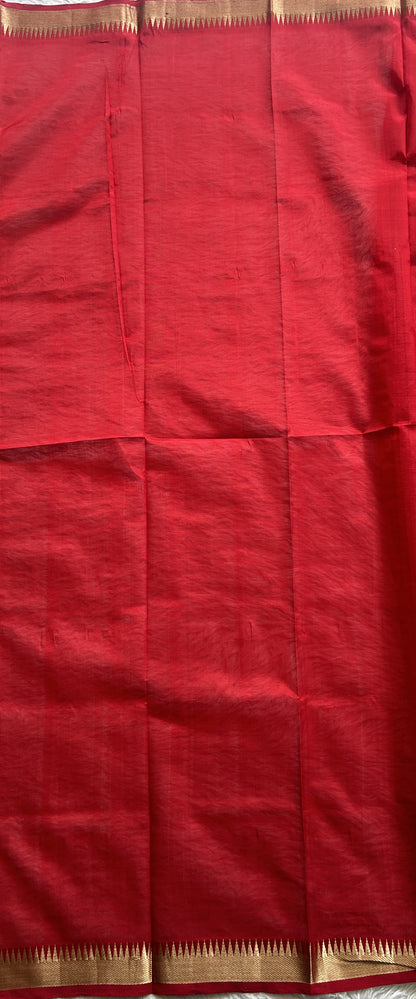 Mangalagiri Plain Pattu Saree Red colored complemented with a Zari Border - Sampradaya Designer Studio