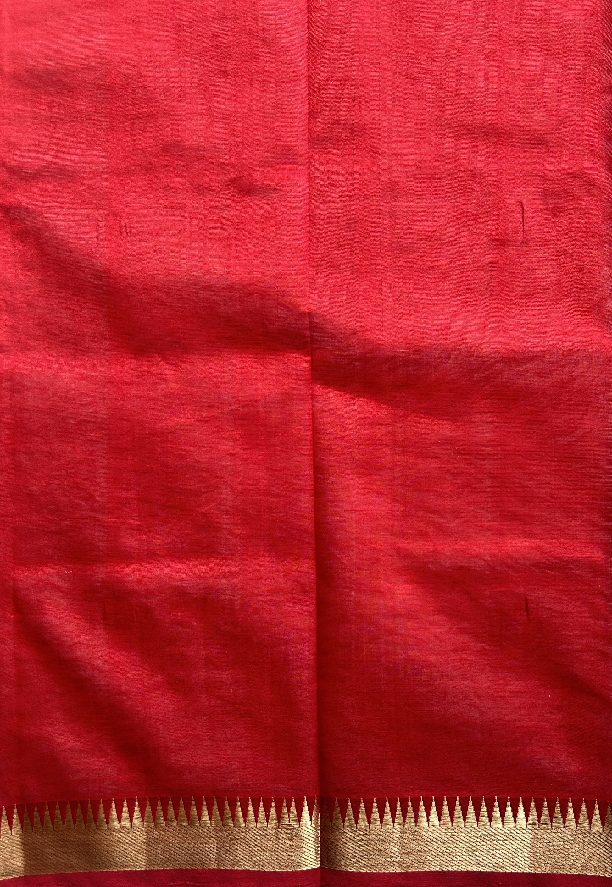 Mangalagiri Plain Pattu Saree Red colored complemented with a Zari Border - Sampradaya Designer Studio