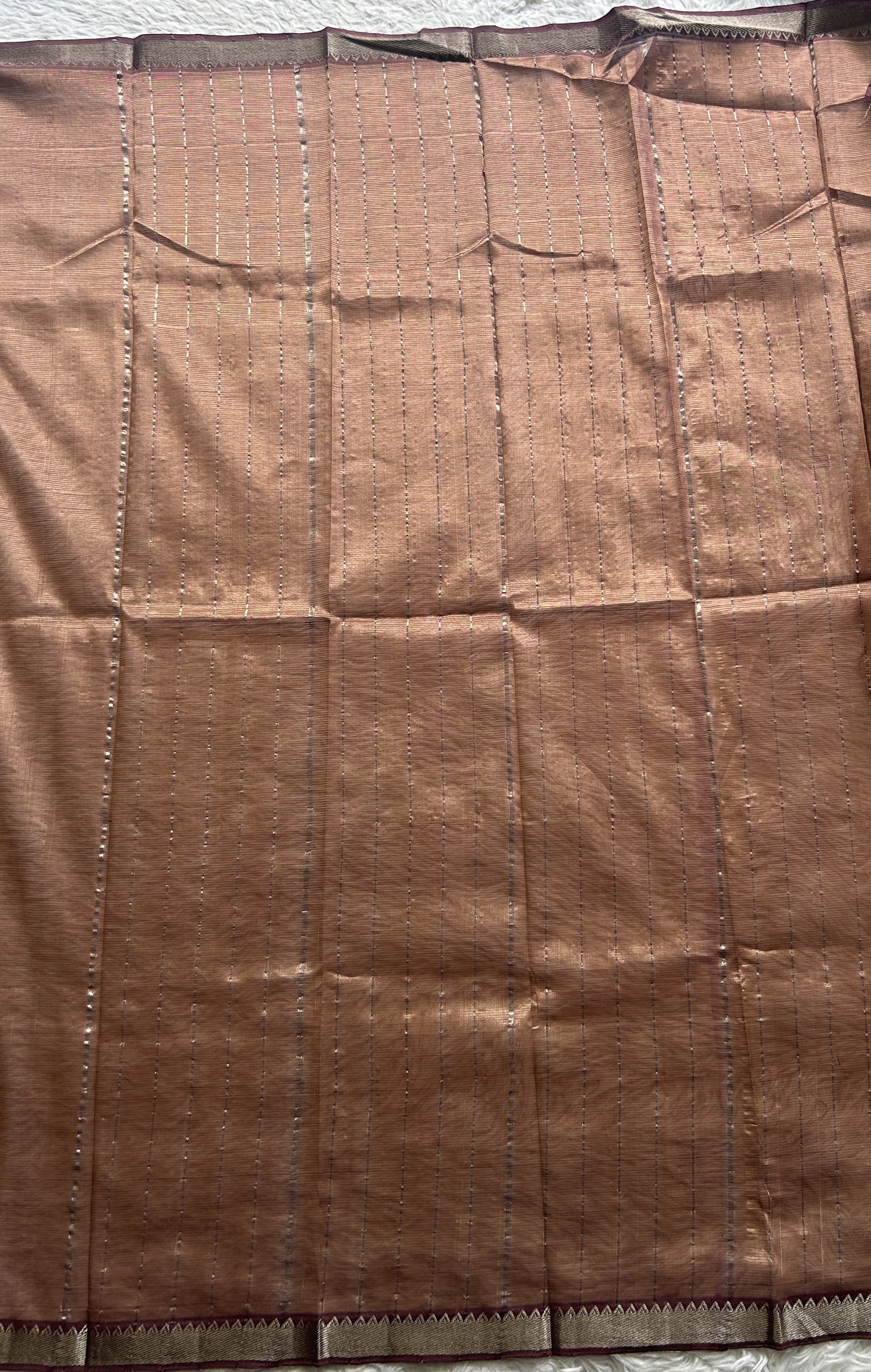 Mangalagiri Plain Pattu Saree French Beige colored complemented with a Zari Border - Sampradaya Designer Studio