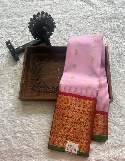 Gadwal Pattu Saree Baby Pink colored saree complemented with a Zari border - Sampradaya Designer Studio