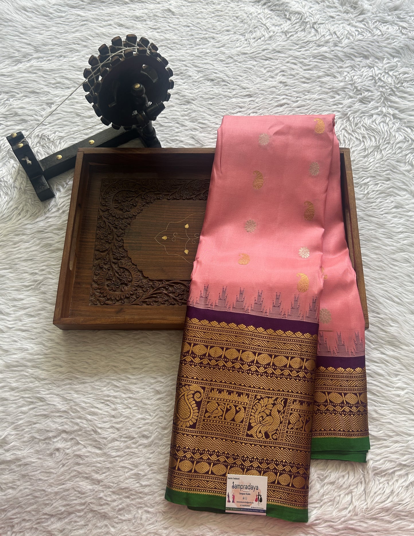 Gadwal Pattu Saree Light Pink colored saree complemented with a Zari border - Sampradaya Designer Studio