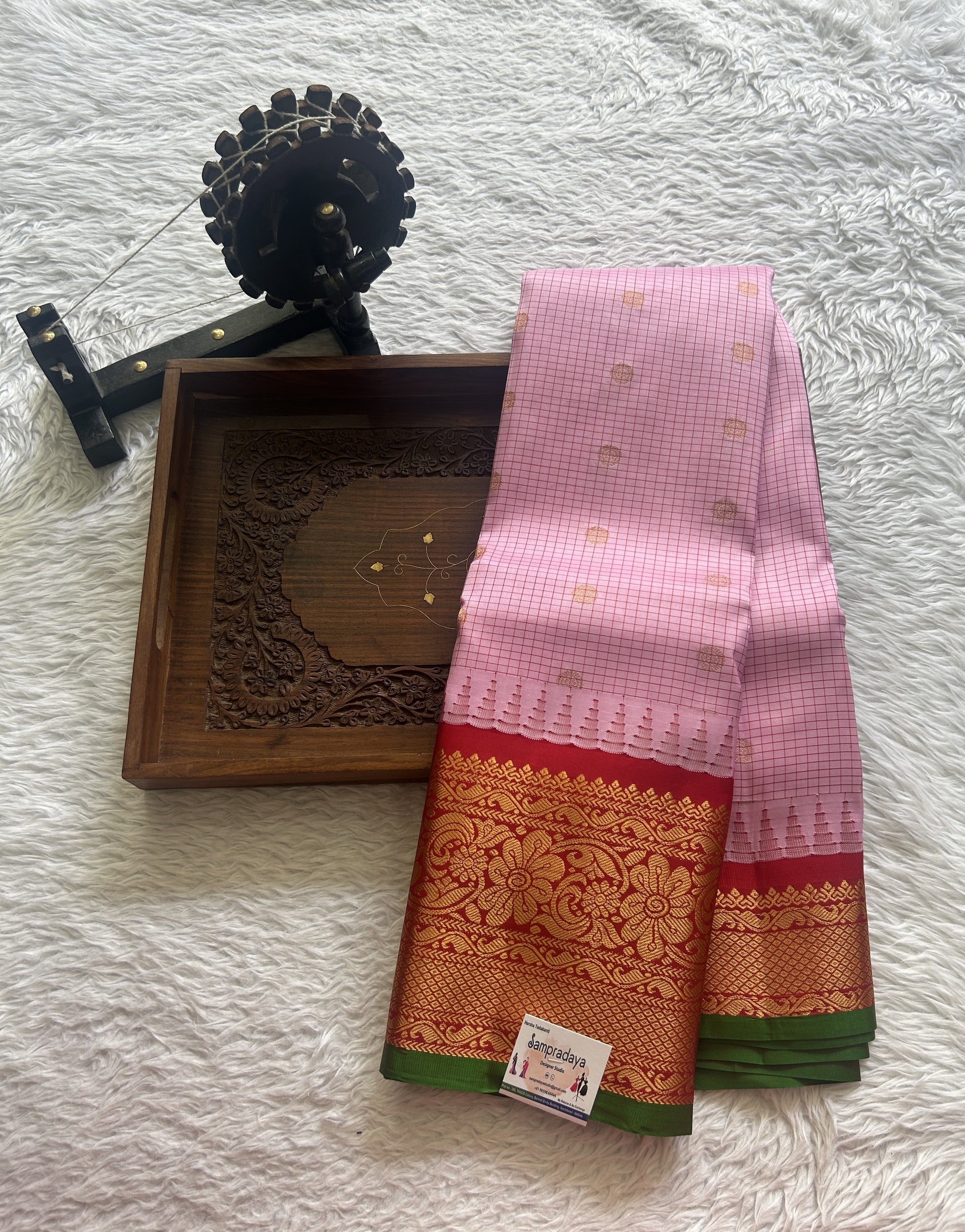 Gadwal Pattu Saree Baby Pink colored saree complemented with a Zari border - Sampradaya Designer Studio