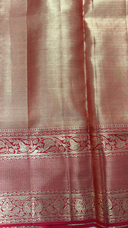 Kanjivaram Bridal Silk Saree Light Green colored Saree complemented with a Red Colored Gold Kanchi border. - Sampradaya Designer Studio