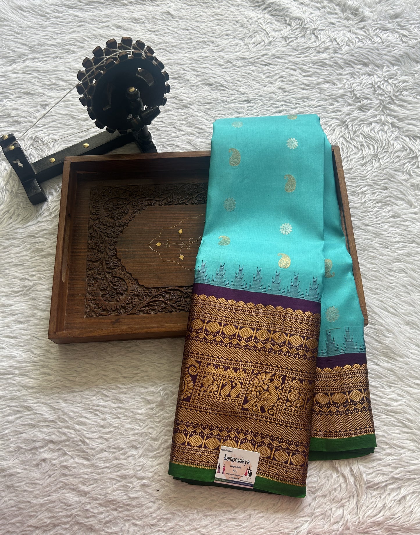 Gadwal Pattu Saree Sky Blue colored saree complemented with a Zari border - Sampradaya Designer Studio