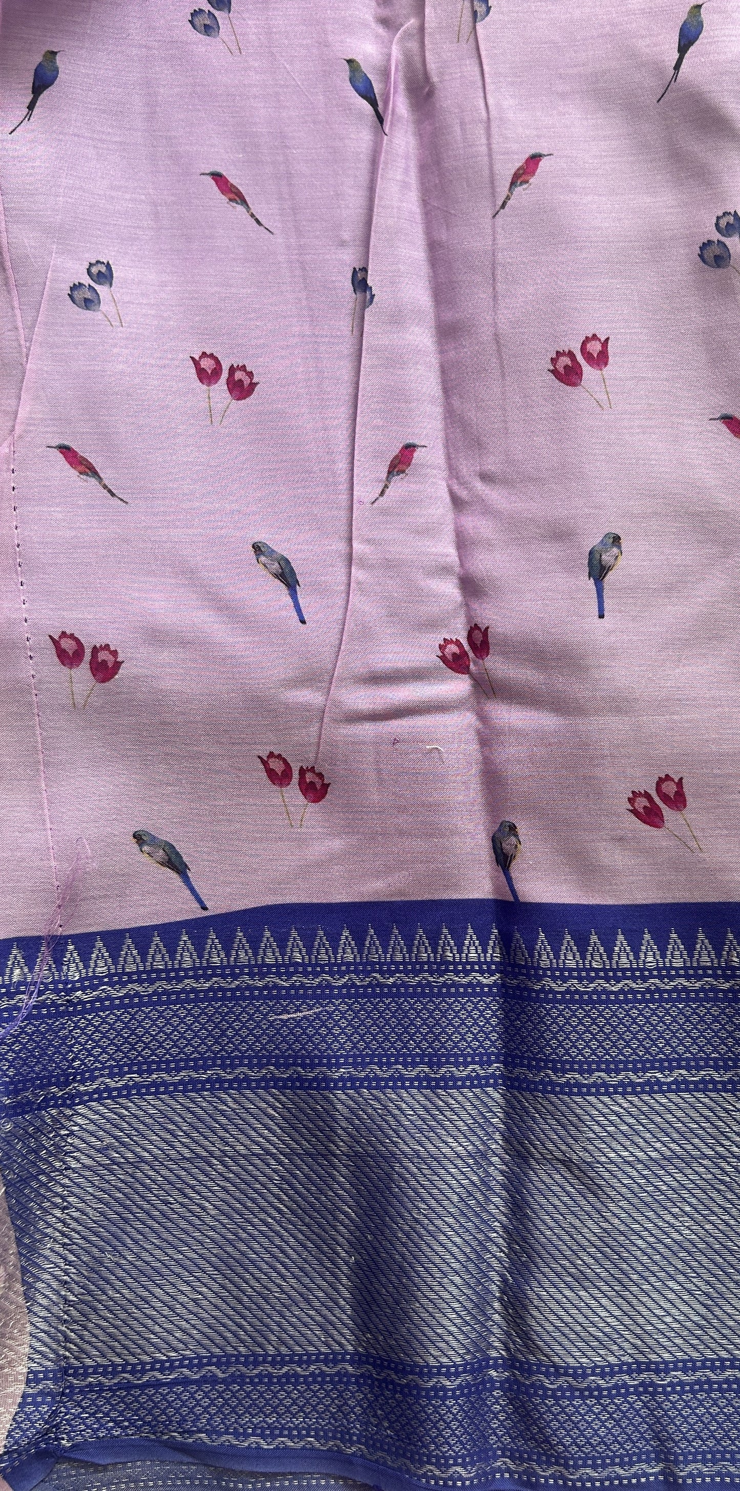 Mangalagiri Pattu Digital Print Saree Pink colored complemented with a Zari Border