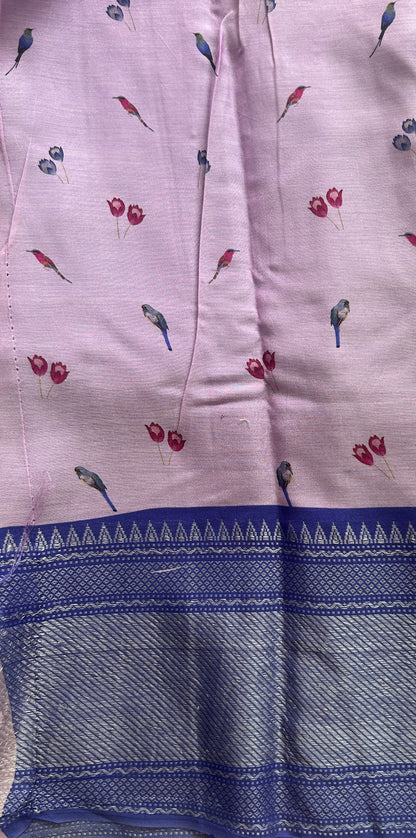 Mangalagiri Pattu Digital Print Saree Pink colored complemented with a Zari Border