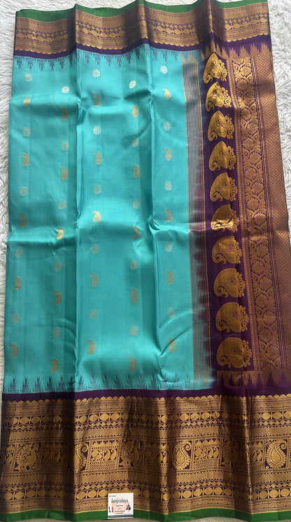 Gadwal Pattu Saree Sky Blue colored saree complemented with a Zari border - Sampradaya Designer Studio