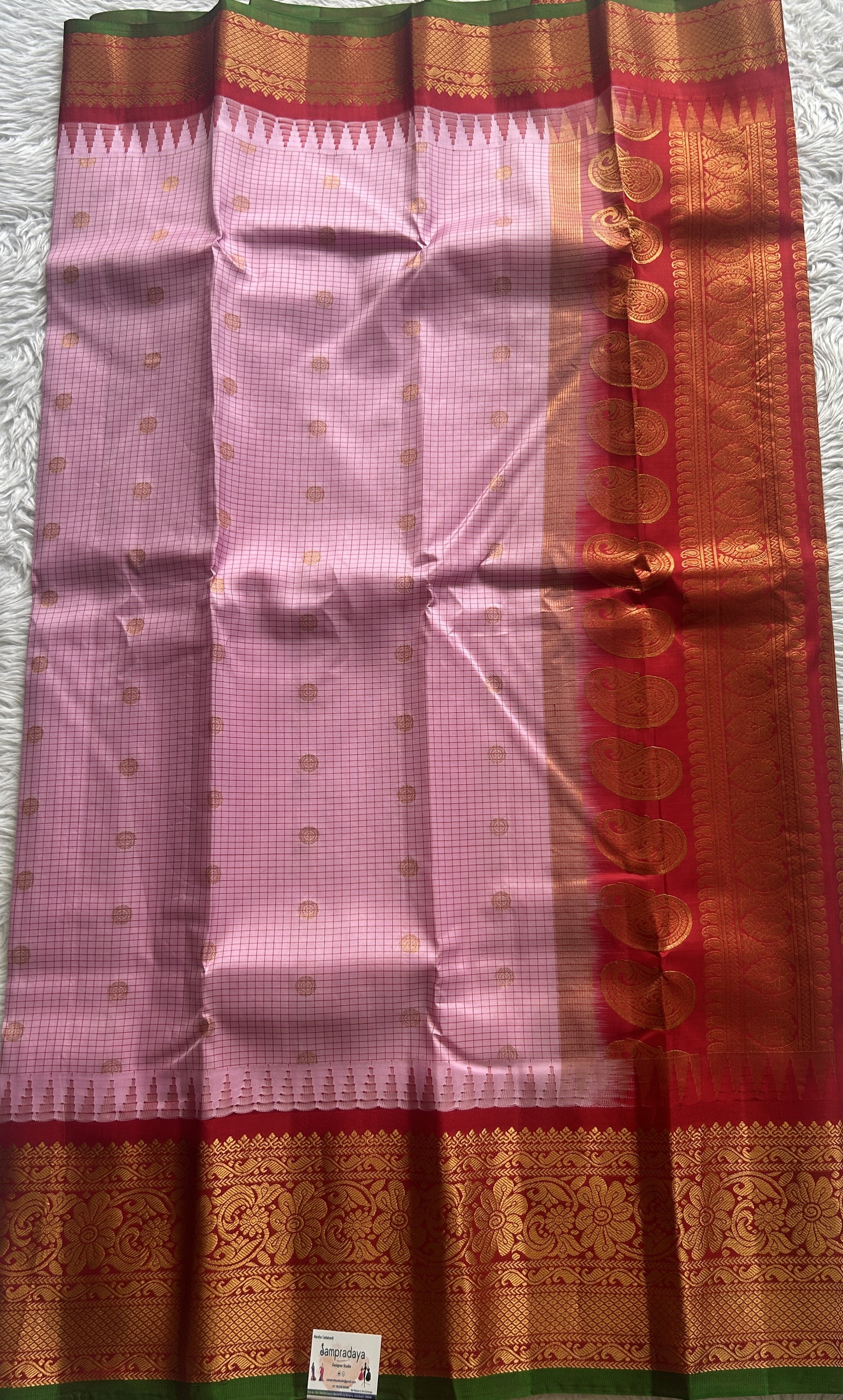 Gadwal Pattu Saree Baby Pink colored saree complemented with a Zari border - Sampradaya Designer Studio