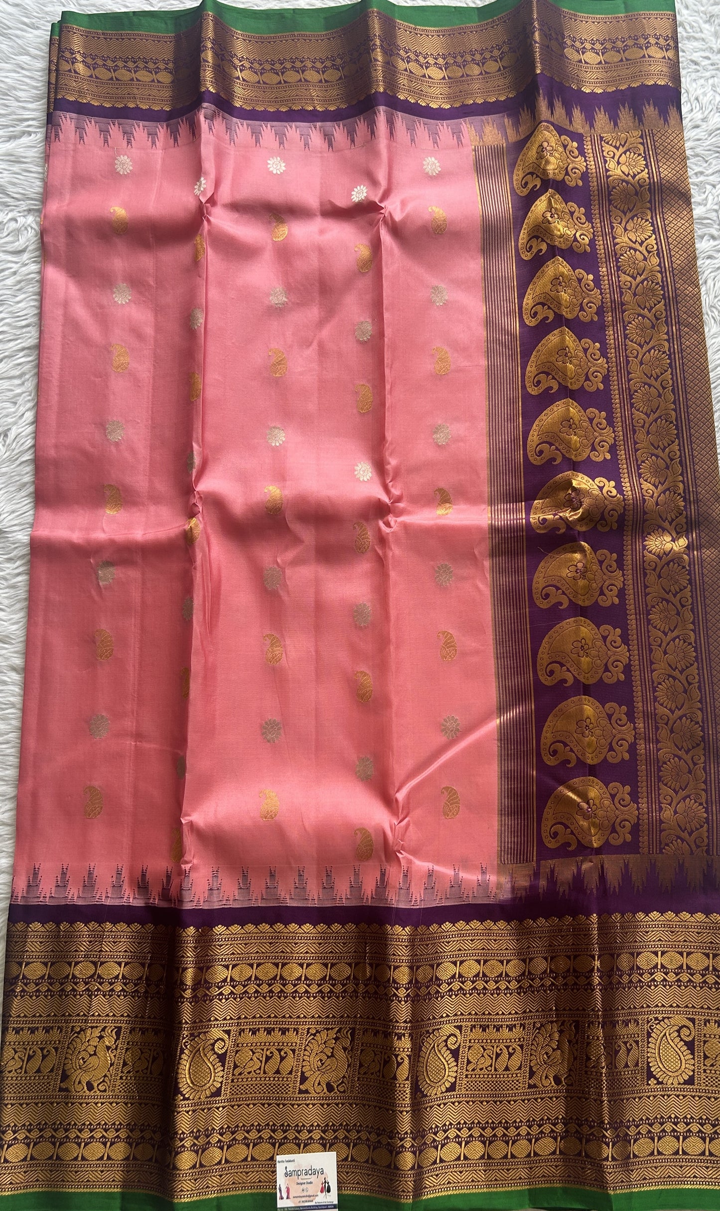 Gadwal Pattu Saree Light Pink colored saree complemented with a Zari border - Sampradaya Designer Studio