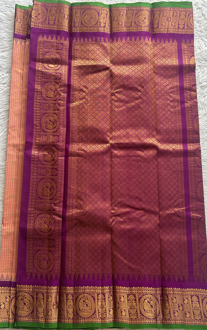 Gadwal Pattu Saree Peach colored saree complemented with a Zari border - Sampradaya Designer Studio