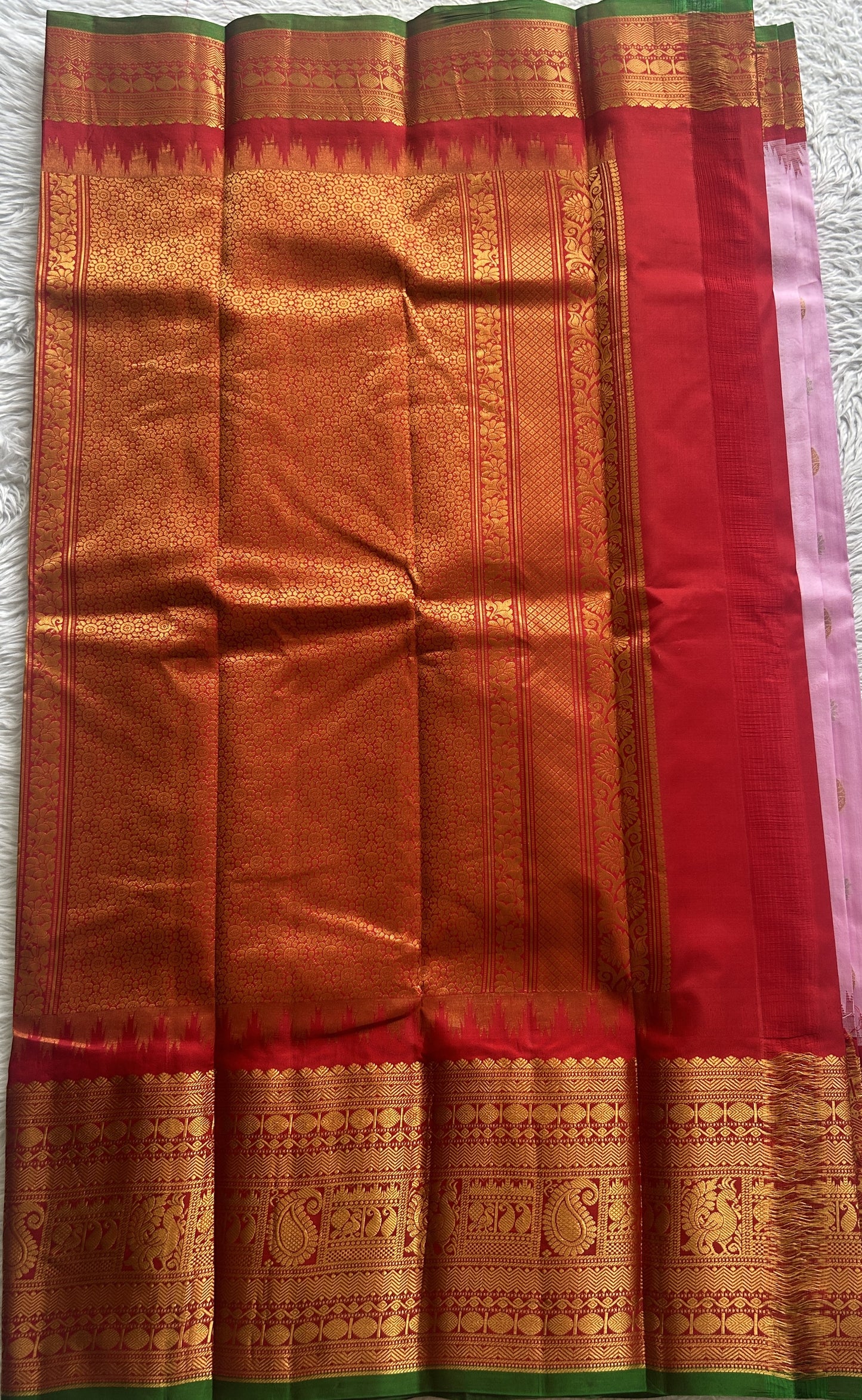 Gadwal Pattu Saree Baby Pink colored saree complemented with a Zari border - Sampradaya Designer Studio