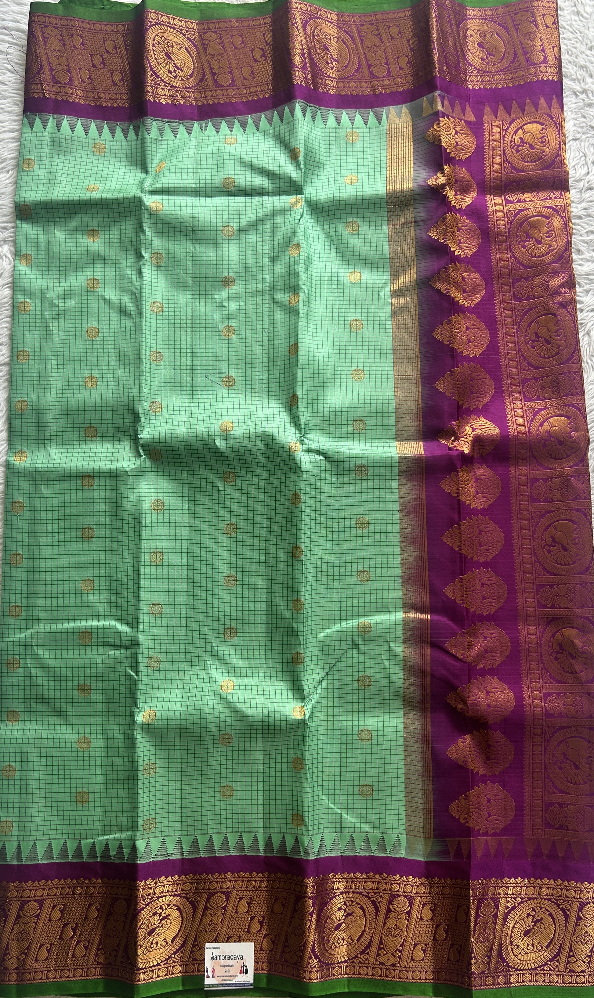 Gadwal Pattu Saree Light Green colored saree complemented with a Zari border - Sampradaya Designer Studio