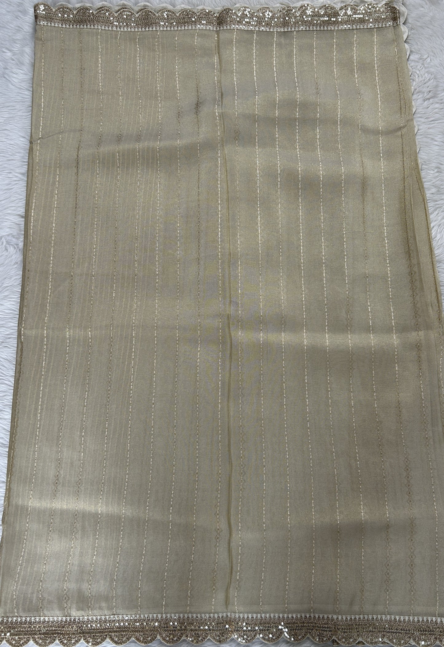 Tissue Organza Designer Saree Cream colored Saree complemented with a Lace border. - Sampradaya Designer Studio